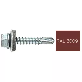   DIN7504K RAL 3009 rozsdapiros hatlapfej önfúró csavar fém/EPDM alátét 4,8x19