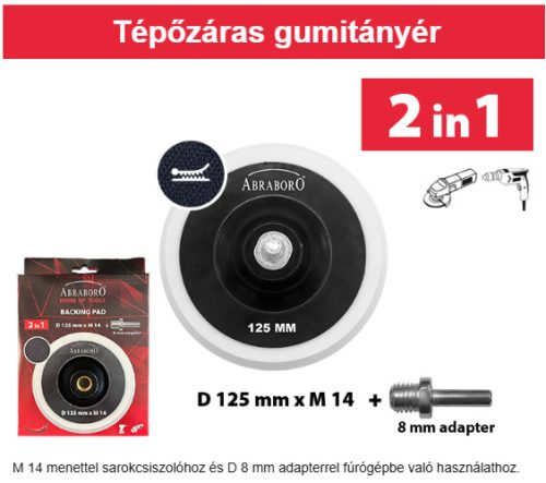 Abraboro tépőzáras gumitányér 2in1 - M14 és 8mm csap
