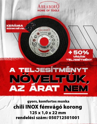 ABRABORO CHILI fémvágó korong, inox, kerámia szemcsével125x1 mm