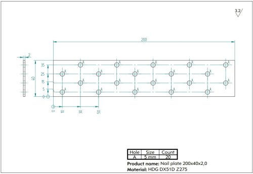 Szeglemez D PP-420, perforált 40*200 mm