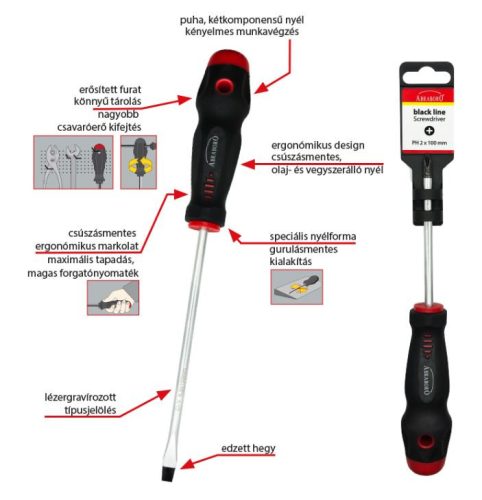 Abraboro Black-Line csavarhúzó, PZ1x80 mm