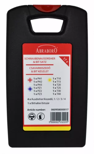 Abraboro Bit és törtcsavar kiszedő készlet 17db
