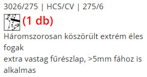 Abraboro 3026/275 orrfűrészlap, HCS, 275 mm, 1 db