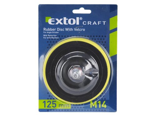 EXTOL CRAFT gumitányér fúrógéphez, sarokcsiszolóhoz; 125mm, tépőzáras, max. ford.:12.500 1/min, 8 mm befogócsonk