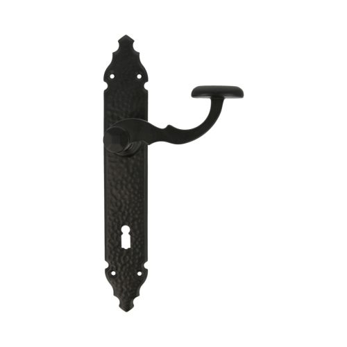 Kilincsgarnitúra festett fekete, 90mm kulcslyukas, rusztikus hatású