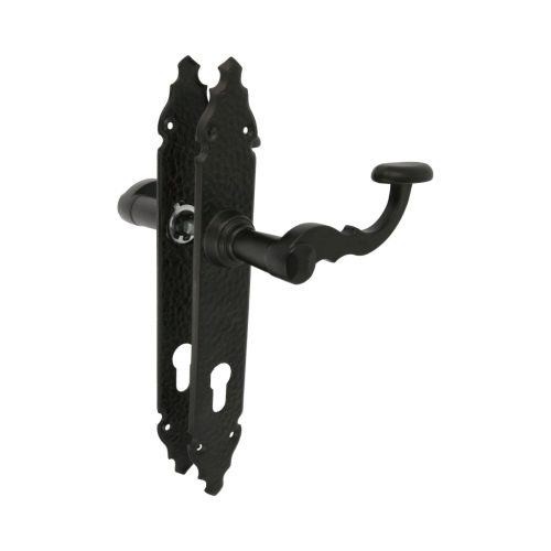 Kilincsgarnitúra festett fekete, 90mm cilinderes, rusztikus hatású