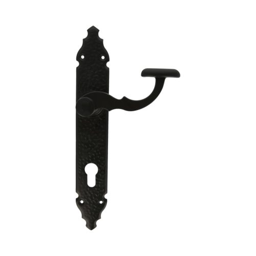 Kilincsgarnitúra festett fekete, 90mm cilinderes, rusztikus hatású