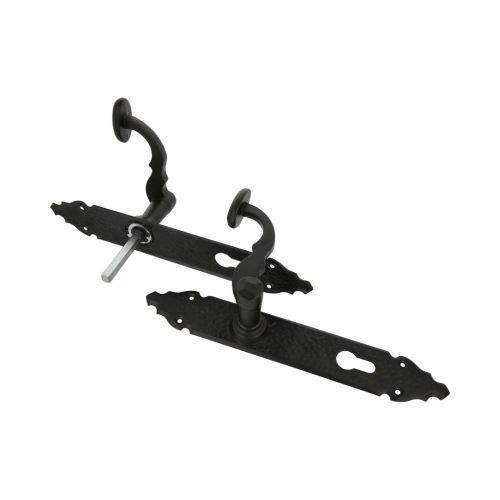 Kilincsgarnitúra festett fekete, 90mm cilinderes, rusztikus hatású