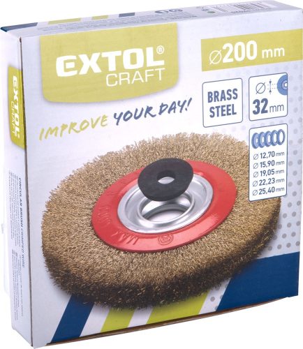 EXTOL CRAFT drótcsiszoló körkefe kettős köszörűre, 200mm, 32mm átm. műa. adapterek, hullámos szálú, rezezett acél