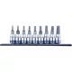 KingTony 9 részes 1/4"-os torx bitfej/rátűzőkulcs készlet sínen hossz 37 mm, TX8–40 2109PR