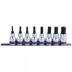   KingTony 8 részes 3/8"-os hatszög bitfej/rátűzőkulcs készlet sínen hossz 50 mm, 3–12 mm 3108PR8