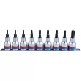   KingTony 9 részes 3/8"-os torx bitfej/rátűzőkulcs készlet sínen hossz 50 mm, TX10–55 3109PR8