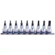 KingTony 9 részes 3/8"-os torx bitfej/rátűzőkulcs készlet sínen hossz 50 mm, TX10–55 3109PR8