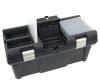 Szerszámosláda, műanyag, alucsatos, tálcával, fekete, lakatolható; 20", 525×255×245mm, rendező felül