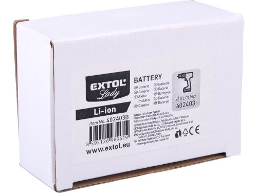 EXTOL LADY tartalék akku 12V Li-ion, 402403 géphez; 2000mAh, Extol Lady