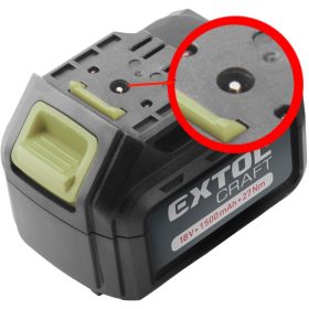  EXTOL CRAFT tartalék akku RÉGEBBI TÍPUSÚ 402440 Li-ion töltőhöz, 2 SARU+1 TÜSKE; 18V, 1500mAh, töltési idő:1 óra