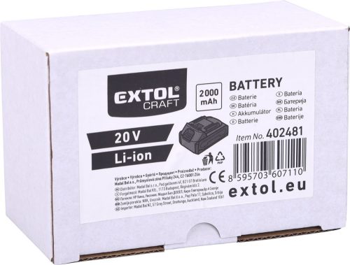 EXTOL CRAFT tartalék akku Extol Craft Li-ion 20 V, 2000 mA