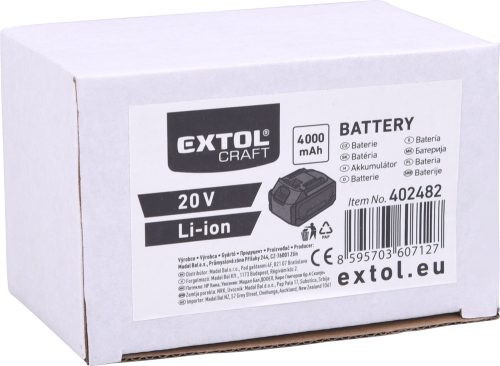 EXTOL CRAFT tartalék akku Extol Craft Li-ion 20 V, 4000 mA