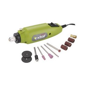   EXTOL CRAFT mini köszörű és fúrógép + tartozékok, 12V; 12.000 ford/perc