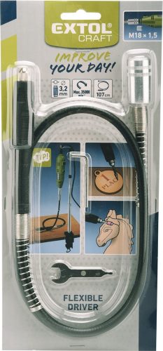 EXTOL CRAFT flexibilis szár, M18×1,5 mm; tokmány: 3,2 mm, hossz.: 107cm, max. 35000f/perc, a 404111 és 404116 mini köszörűgéphez