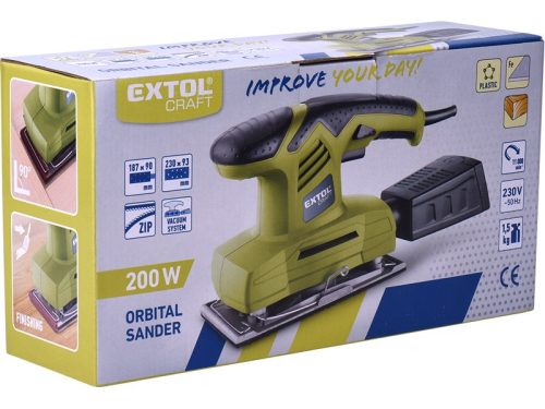 EXTOL CRAFT vibrációs csiszológép 200W, 90×187mm; 11000/perc, alu és tépőzáras talp