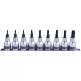   KingTony 9 részes 1/2"-os torx bitfej/rátűzőkulcs készlet sínen hossz 60 mm, TX20–TX60 4109PR10