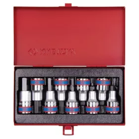   KingTony 9 részes 1/2"-os hatszög bitfej/rátűzőkulcs készlet fém kazetta, hossz 60 mm, 3–14 mm 4110PR