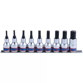   KingTony 9 részes 1/2"-os hatszög bitfej/rátűzőkulcs készlet metrikus sínen hossz 60 mm, 3–14 mm 4110PR10