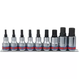   KingTony 9 részes 1/2"-os hatszög bitfej/rátűzőkulcs készlet coll sínen hossz 60 mm, AF 3/16"–5/8" 4110SR10