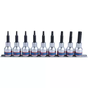   KingTony 9 részes 1/2"-os torx bitfej/rátűzőkulcs készlet tartósínen, hossz 80 mm, TX20–TX60 4119PR10