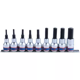   KingTony 9 részes 1/2"-os kézi hatszög bitfej/rátűzőkulcs készlet tartósínen, hossz 80 mm, 4–17 mm 4120PR10