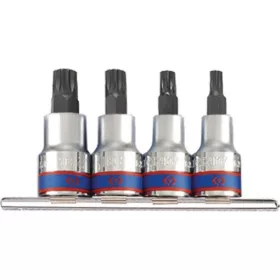  KingTony 4 részes 1/2"-os spline/XZN bitfejkészlet/rátűzőkulcs készlet sínen, hossz 60 mm, M6-M12, 4126PR