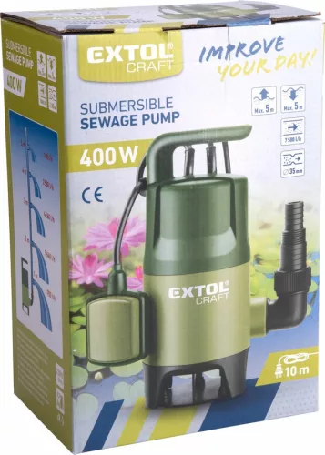 EXTOL CRAFT    szennyvíz búvárszivattyú, 400W, úszókapcsolóval, Extol Craft, szállító teljesítmény: 7,5 m3/h, max. száll. 5 m