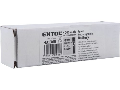 EXTOL CRAFT tartalék akku 7,4 V Li-ion, 43136 lámpához; 4000mAh
