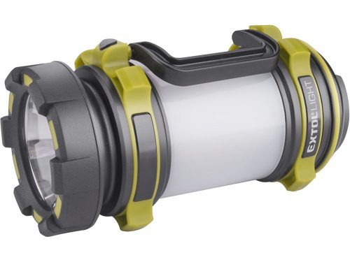 EXTOL LIGHT  LED lámpa, tölthető; 350 Lm, cserélhető Li-ion akku, 2600 mAh, powerbank funkció, cseppálló