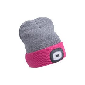   EXTOL LIGHT sapka, szürke/pink, kötött, kivehető LED homloklámpával, 4×45 Lumen; USB tölthető Li-ion, 3funkció (100%-75%-50% fénye.)