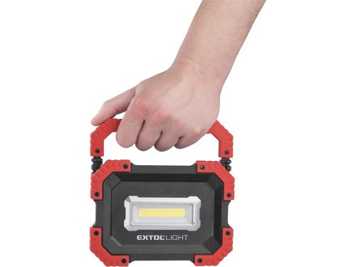 EXTOL LIGHT  hordozható LED lámpa (reflektor), 10W; 1000 Lm, IP54, Li-ion akkus, 4400 mAh, USB tölthető, Power Bank funkcióva 0,36 kg