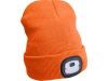 EXTOL LIGHT sapka, neon-narancs, kötött, kivehető LED homloklámpával, 4×25 Lumen; USB tölthető Li-ion akku, 3funkció (100%-75%-50%)