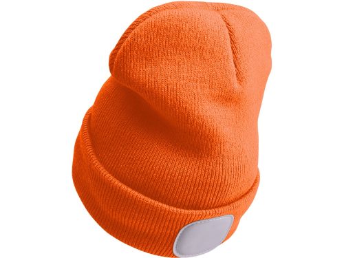 EXTOL LIGHT sapka, neon-narancs, kötött, kivehető LED homloklámpával, 4×25 Lumen; USB tölthető Li-ion akku, 3funkció (100%-75%-50%)