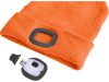 EXTOL LIGHT sapka, neon-narancs, kötött, kivehető LED homloklámpával, 4×25 Lumen; USB tölthető Li-ion akku, 3funkció (100%-75%-50%)