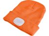 EXTOL LIGHT sapka, neon-narancs, kötött, kivehető LED homloklámpával, 4×25 Lumen; USB tölthető Li-ion akku, 3funkció (100%-75%-50%)