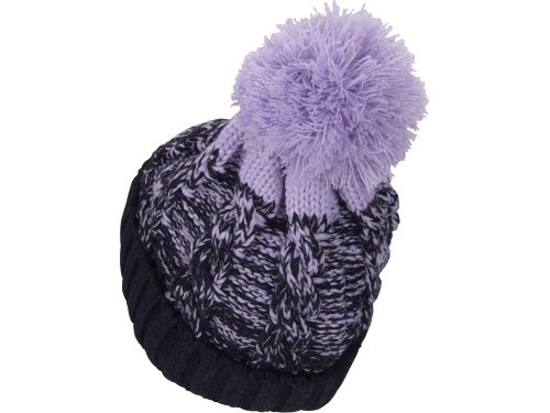 EXTOL LIGHT sapka, kék/lila pomponnal, kötött, kivehető LED homloklámpával, 4×45 Lumen; USB tölthető Li-ion, 3funkció (100%-75%-50%)