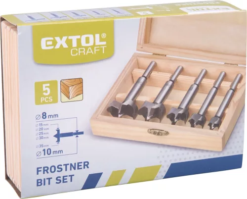 EXTOL CRAFT pánthelymaró készlet 5db-os (fadobozban); 15, 20, 25,30,35mm, befogás 8 ill. 9,5 mm