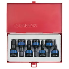   KingTony 7 részes 1/2"-os gépi hatszög bitfejkészlet/rátűzőkulcs készlet fém kazettában, hossz 60 mm, 4–14 mm, 7 részes, 4407MP