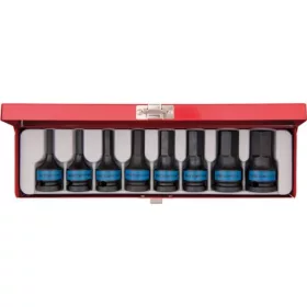   KingTony 8 részes 1/2"-os gépi hex/hatszög bitfejkészlet/rátűzőkulcs készlet fém kazettában, hossz 60 mm, 5–19 mm 4418MP