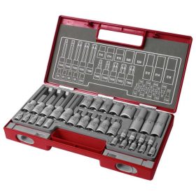   FORTUM bitdugófej és dugókulcs klt. 1/4" és 1/2", TORX, 32db; 61CrV5 FORTUM