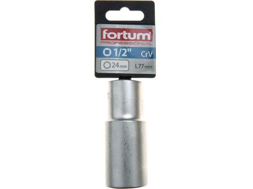 FORTUM  dugófej, hosszított, 1/2", 24mm, 61CrV5, mattkróm, 77mm hosszú FORTUM