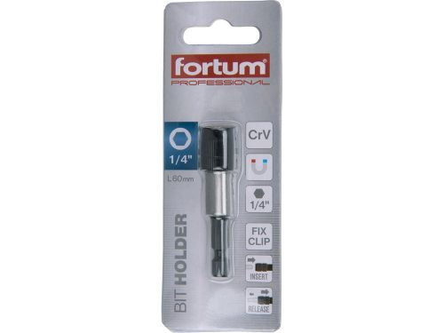 FORTUM bittartó szár, 1/4", 60mm; CV. Fix-Clip gyorskioldó, mágneses, bliszteren