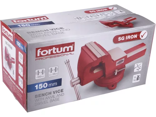 FORTUM  satu forgatható;150 mm, 16 kg, max.befogás: 160 mm, max. összeszorító erő: 25 kN, pofák keménysége: HRC 50-54