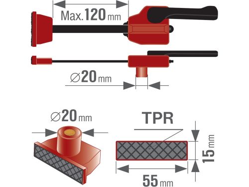 FORTUM vízszintes asztalos gyorsszorító a  4759990 munkapadhoz, 0-120 mm